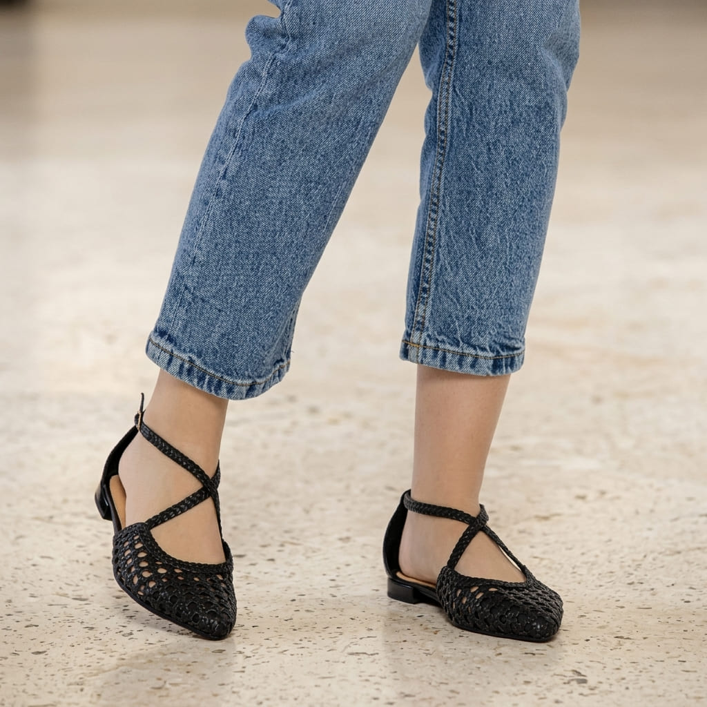Ballerines Cuir Femme à Lacets