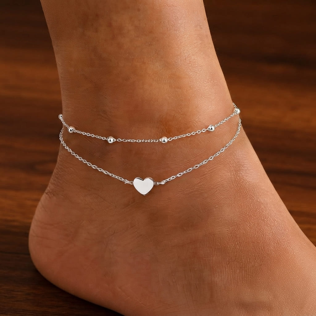 Bracelet de Cheville Argenté Double Couche