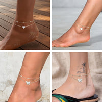Bracelet de Cheville Argenté Double Couche