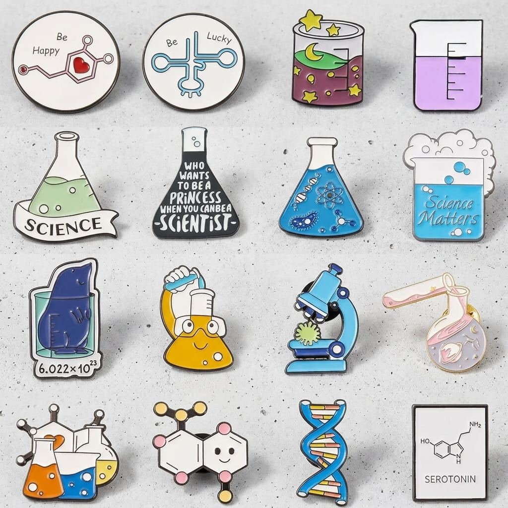 Broches Émaillées Thème Science – Lot de 16