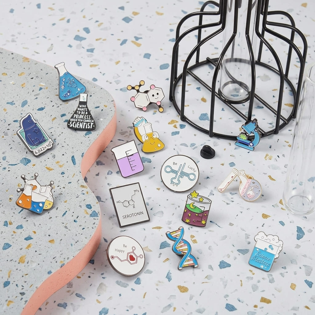 Broches Émaillées Thème Science – Lot de 16