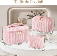 Lot de 3 Trousses de Toilette Femme en Velours Côtelé