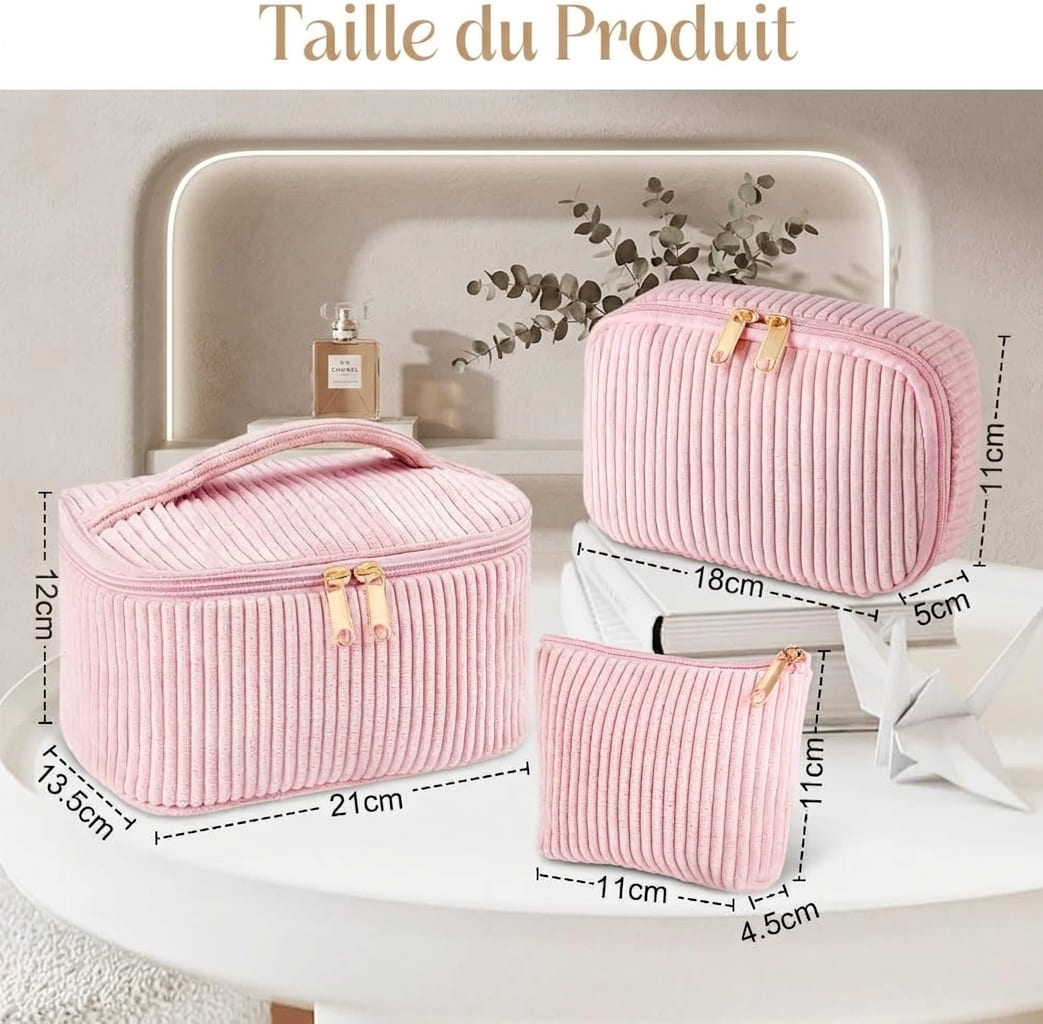 Lot de 3 Trousses de Toilette Femme en Velours Côtelé