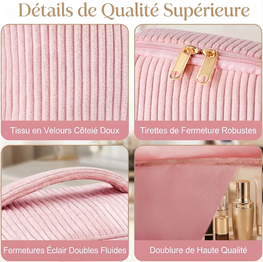 Lot de 3 Trousses de Toilette Femme en Velours Côtelé