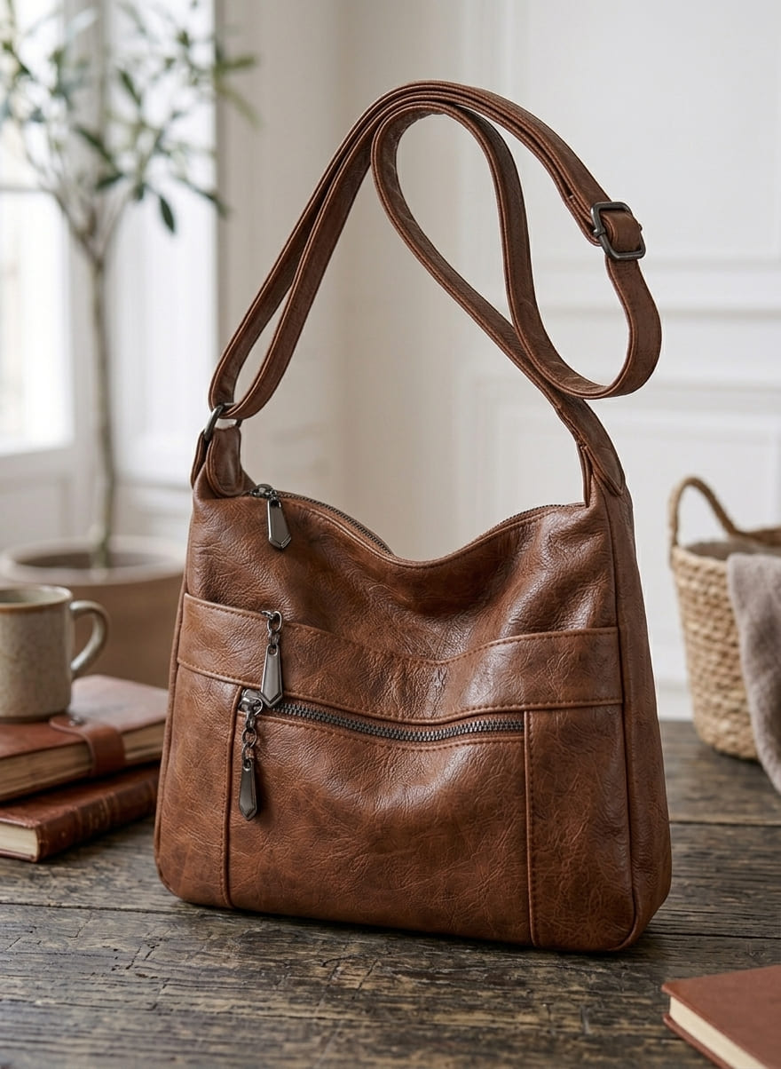 Sac Bandoulière Femme Cuir Souple – Multi-Poches Léger