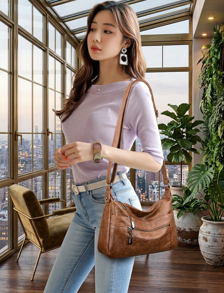 Sac Bandoulière Femme Cuir Souple – Multi-Poches Léger