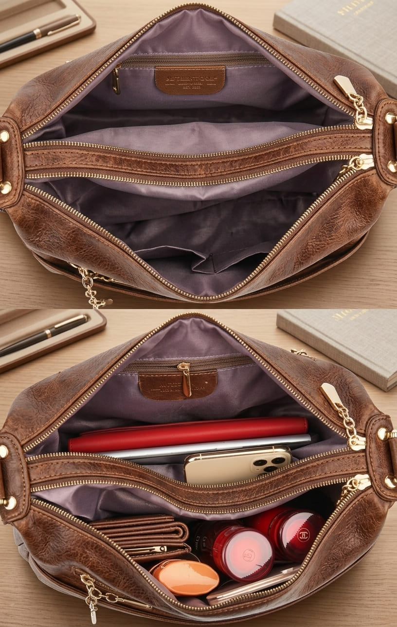 Sac Bandoulière Femme Cuir Souple – Multi-Poches Léger