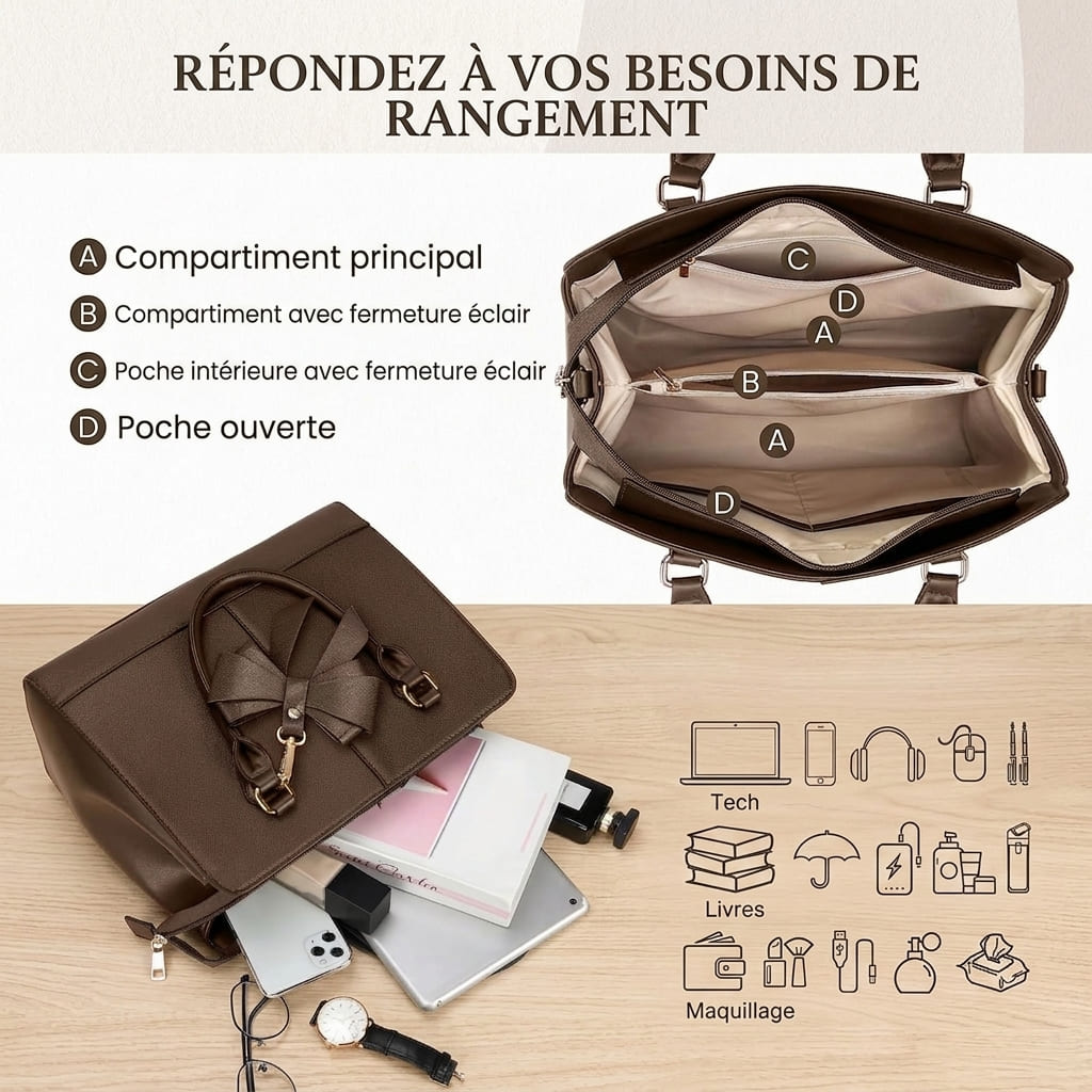 Sac Cabas Femme Cuir PU – Grand Fourre-Tout 13 Pouces