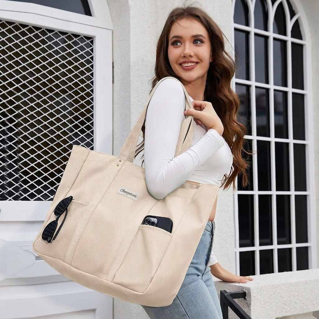 Sac Cabas Toile Femme – Fourre-Tout avec Poche PC