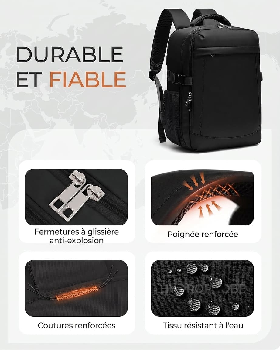 Sac à Dos Cabine 24L – Bagage Avion 40x30x20 Antivol
