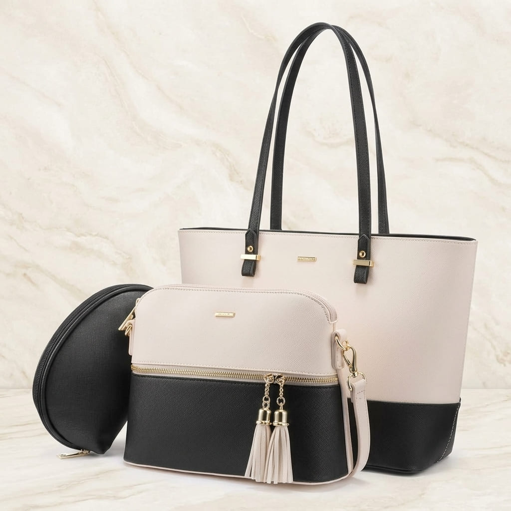 Sac à Main Femme Cuir PU – Ensemble 3 en 1, Sac Bandoulière et Fourre-tout
