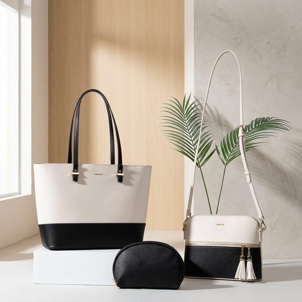 Sac à Main Femme Cuir PU – Ensemble 3 en 1, Sac Bandoulière et Fourre-tout