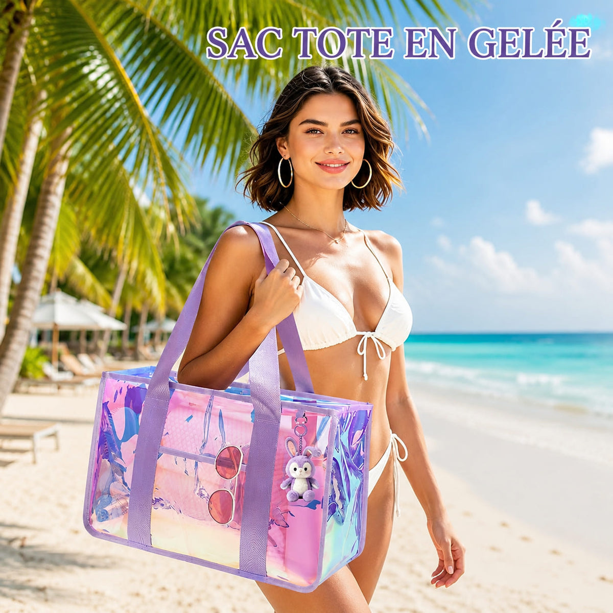 Sac de Plage Transparent Irisé Violet